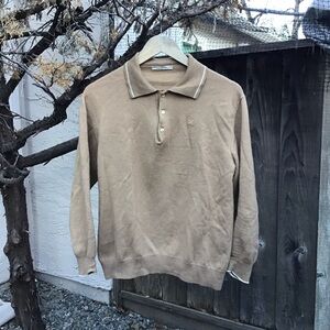 Ermenegildo Zegna Wool Knit Polo Sweater Mens Size Large Brown Luxury Italy